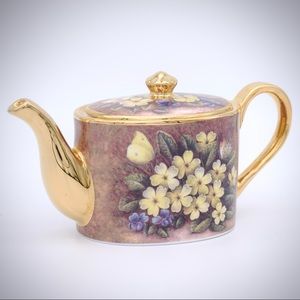 Ayshford Miniature Primroses Violets Teapot Bone China Gold Trim Staffordshire